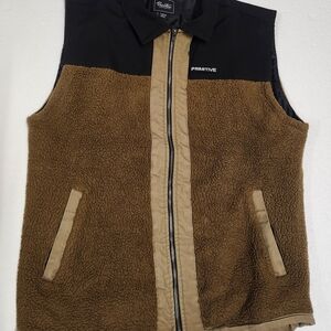 Primitive Brown Sherpa Vest with Black Yoke and Tan Trim